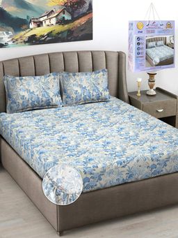 FABINALIV - Multicolor Floral Cotton King Fitted Packing Double Bedsheet with 2 Pillow Covers