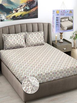 FABINALIV - Multicolor Floral Cotton King Fitted Packing Double Bedsheet with 2 Pillow Covers