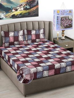 FABINALIV - Multicolor Geometric Cotton King Fitted Packing Double Bedsheet with 2 Pillow Covers