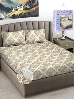 FABINALIV - Multicolor Ethnic Cotton King Fitted Packing Double Bedsheet with 2 Pillow Covers