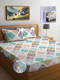 FABINALIV - Multicolor Geometric Cotton King Fitted Packing Double Bedsheet with 2 Pillow Covers