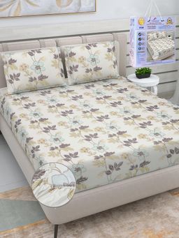 FABINALIV - Multicolor Floral Cotton King Fitted Packing Double Bedsheet with 2 Pillow Covers