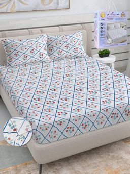 FABINALIV - Multicolor Floral Cotton King Fitted Packing Double Bedsheet with 2 Pillow Covers