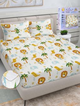 FABINALIV - Multicolor Cartoon Print Cotton King Fitted Packing Double Bedsheet with 2 Pillow Covers