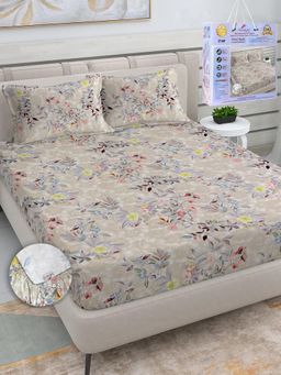 FABINALIV - Multicolor Floral Cotton King Fitted Packing Double Bedsheet with 2 Pillow Covers