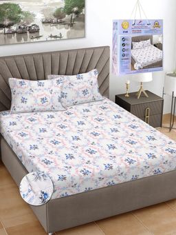 FABINALIV - Multicolor Floral Cotton King Fitted Packing Double Bedsheet with 2 Pillow Covers