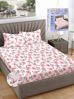 FABINALIV - Multicolor Floral Cotton King Fitted Packing Double Bedsheet with 2 Pillow Covers