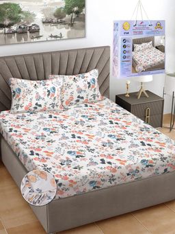 FABINALIV - Multicolor Floral Cotton King Fitted Packing Double Bedsheet with 2 Pillow Covers