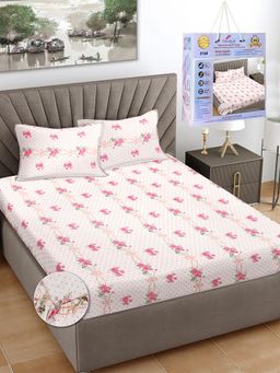 FABINALIV - Multicolor Floral Cotton King Fitted Packing Double Bedsheet with 2 Pillow Covers