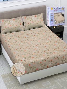 FABINALIV - Multicolor Floral Cotton King Fitted Packing Double Bedsheet with 2 Pillow Covers