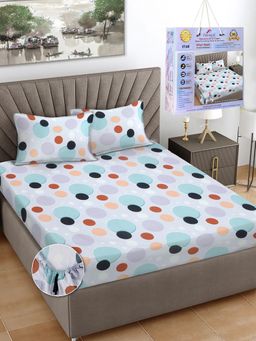 FABINALIV - Multicolor Geometric Cotton King Fitted Packing Double Bedsheet with 2 Pillow Covers