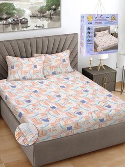 FABINALIV - Multicolor Geometric Cotton King Fitted Packing Double Bedsheet with 2 Pillow Covers