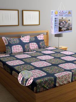 FABINALIV - Multicolor Geometric Cotton King Fitted Packing Double Bedsheet with 2 Pillow Covers