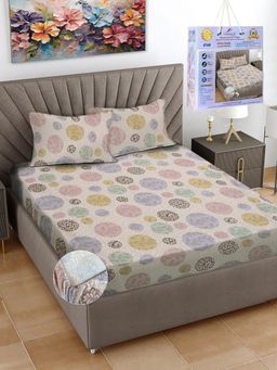 FABINALIV - Multicolor Geometric Cotton King Fitted Packing Double Bedsheet with 2 Pillow Covers