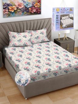FABINALIV - Multicolor Floral Cotton King Fitted Packing Double Bedsheet with 2 Pillow Covers