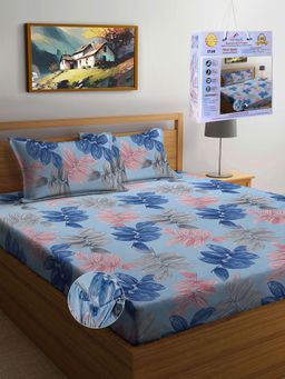 FABINALIV - Multicolor Floral Cotton King Fitted Packing Double Bedsheet with 2 Pillow Covers