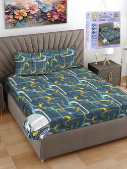 FABINALIV - Multicolor Abstract Cotton King Fitted Packing Double Bedsheet with 2 Pillow Covers