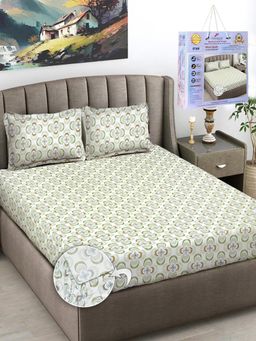 FABINALIV - Multicolor Floral Cotton King Fitted Packing Double Bedsheet with 2 Pillow Covers