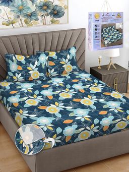 FABINALIV - Multicolor Floral Cotton King Fitted Packing Double Bedsheet with 2 Pillow Covers