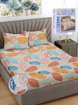 FABINALIV - Multicolor Floral Cotton King Fitted Packing Double Bedsheet with 2 Pillow Covers