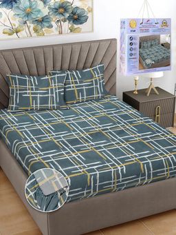 FABINALIV - Multicolor Abstract Cotton King Fitted Packing Double Bedsheet with 2 Pillow Covers