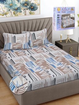 FABINALIV - Multicolor Abstract Cotton King Fitted Packing Double Bedsheet with 2 Pillow Covers