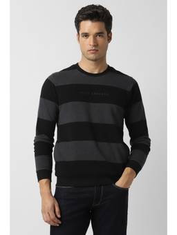 Peter England - Men Black Stripe Pullover Sweatshirt