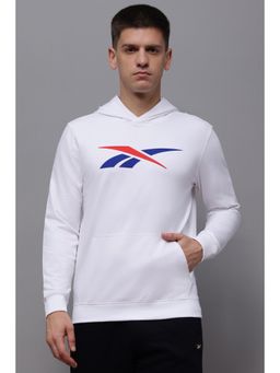 Reebok - White Logo Printed Men Pullover Hoodie