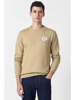 Van Heusen - Men Beige Solid Crew Neck Sweatshirt