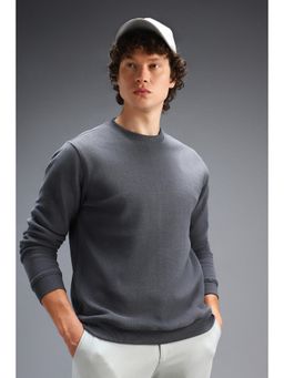 Van Heusen - Men Grey Solid Crew Neck Sweatshirt