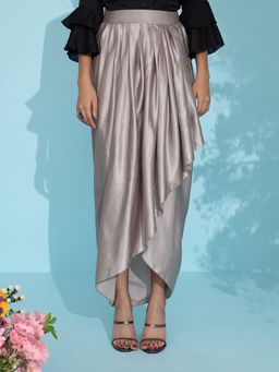 Gajra Gang - Dreamy Drapes Grey Modal Satin Draped Sarong Skirt GGSRT05