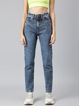 Xpose - Women Blue Comfort Mom Fit High-Rise Clean Look Non Stretchable Cotton Jeans