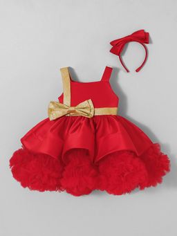 Hopscotch - Bow Applique Ruffled Dress