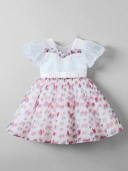 Hopscotch - Sequined Lace Bow Applique Dress