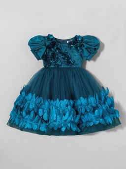 Hopscotch - Floral Applique Ruffled Party Dress