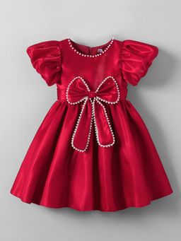 Hopscotch - Bow Applique Pearl Dress