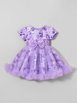 Hopscotch - Floral Ruffled Bow Applique Dress