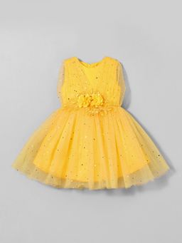 Hopscotch - Floral Applique Glitter Dress