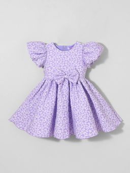 Hopscotch - Bow Floral Textured Party Dress