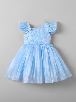 Hopscotch - Floral Applique Ruffled Sequined Dress