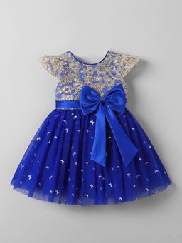 Hopscotch - Sequined Floral Embroidery Bow Dress