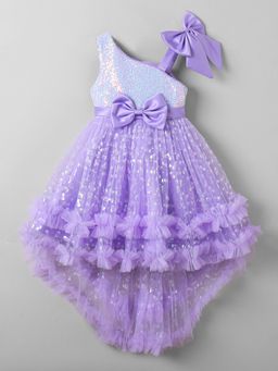 Hopscotch - Sequinned Bow Applique High-Low Party Dress