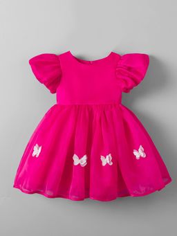 Hopscotch - Butterfly Applique Puff Sleeves Dress