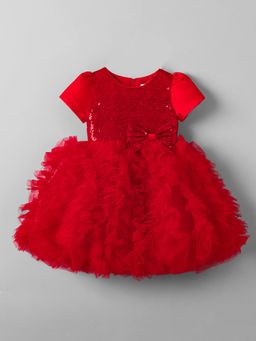Hopscotch - Sequinned Bow Applique Ruffled Party Dress