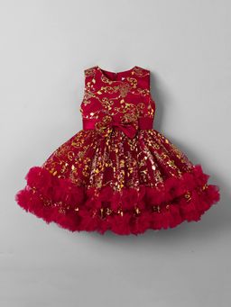 Hopscotch - Bow Applique Ruffled Party Dress