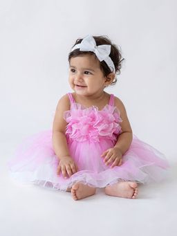 Hopscotch - Ruffled Bow Applique Dress and Hairband with Tails