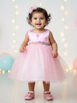 Many Frocks - Silver Dot Net Sleeveless Lace Embellished Baby Party Dress
