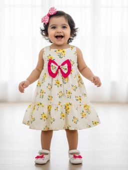 Many Frocks - Cotton Sleeveless Floral Printed Bow Embellished Dress