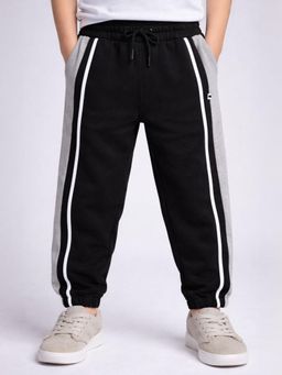 Purple United Kids - Black Boys Joggers with Side Stripe and Adjustable Drawstring Waist