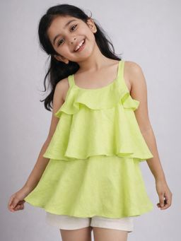 Purple United Kids - Neon Green Girls Tops with Layered Ruffle Design